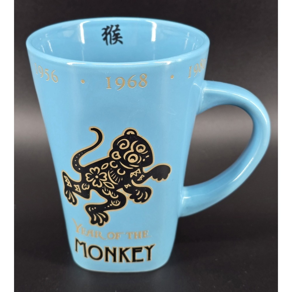 Coffee Mug Chinese Zodiac Year of the Monkey Fisher Stoneware Blue 16 oz 2 Sided